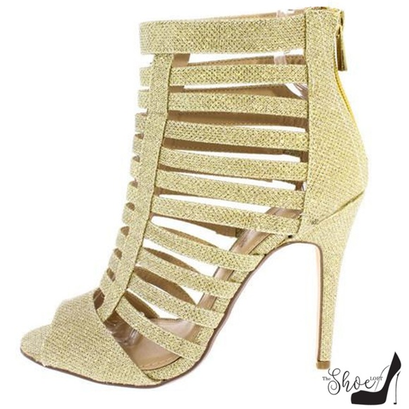 Rapture Gold Linen Strappy Heels - Picture 1 of 3